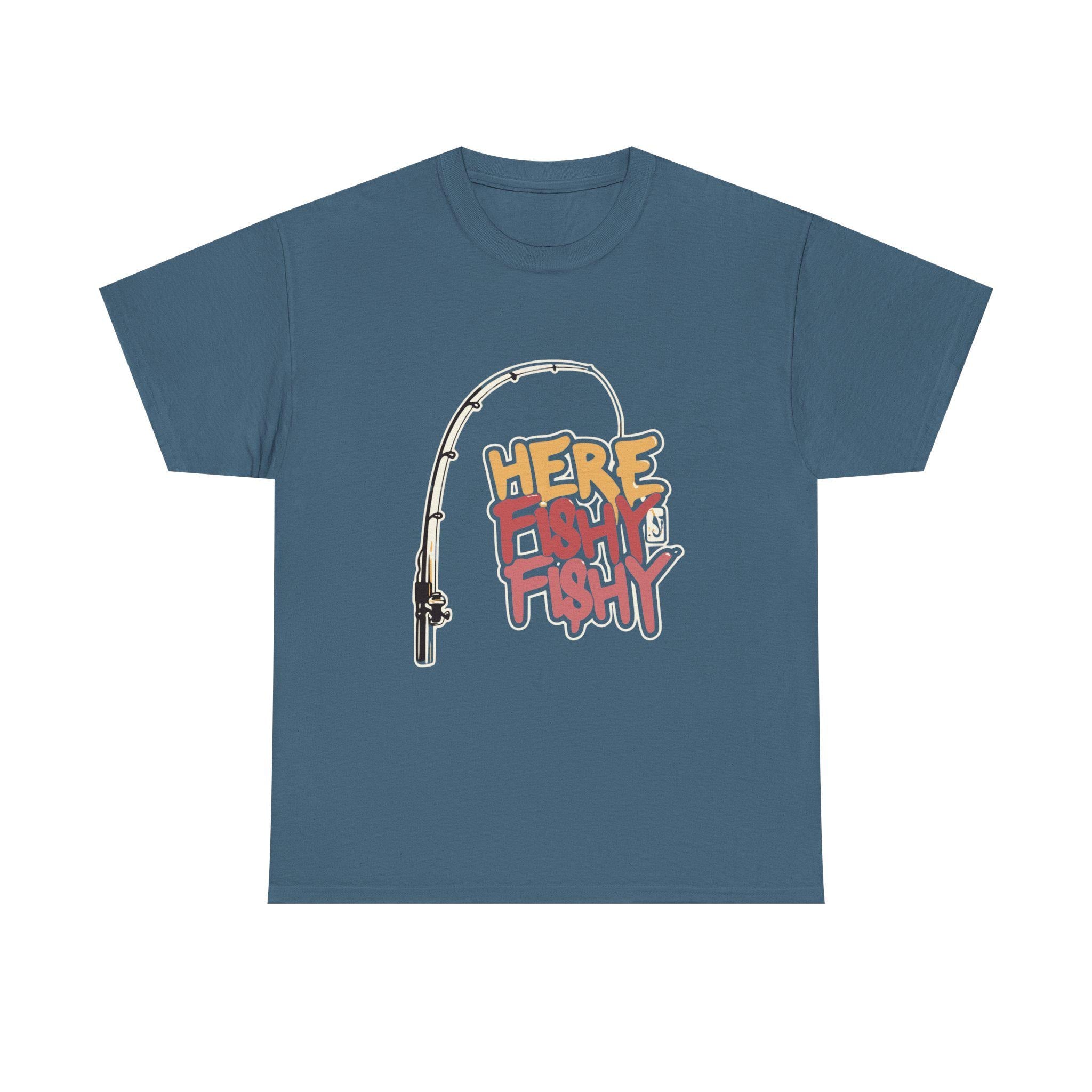 Here Fishy Fishing Rod T-Shirt | Matthew 4:19 Christian Fishing Tee