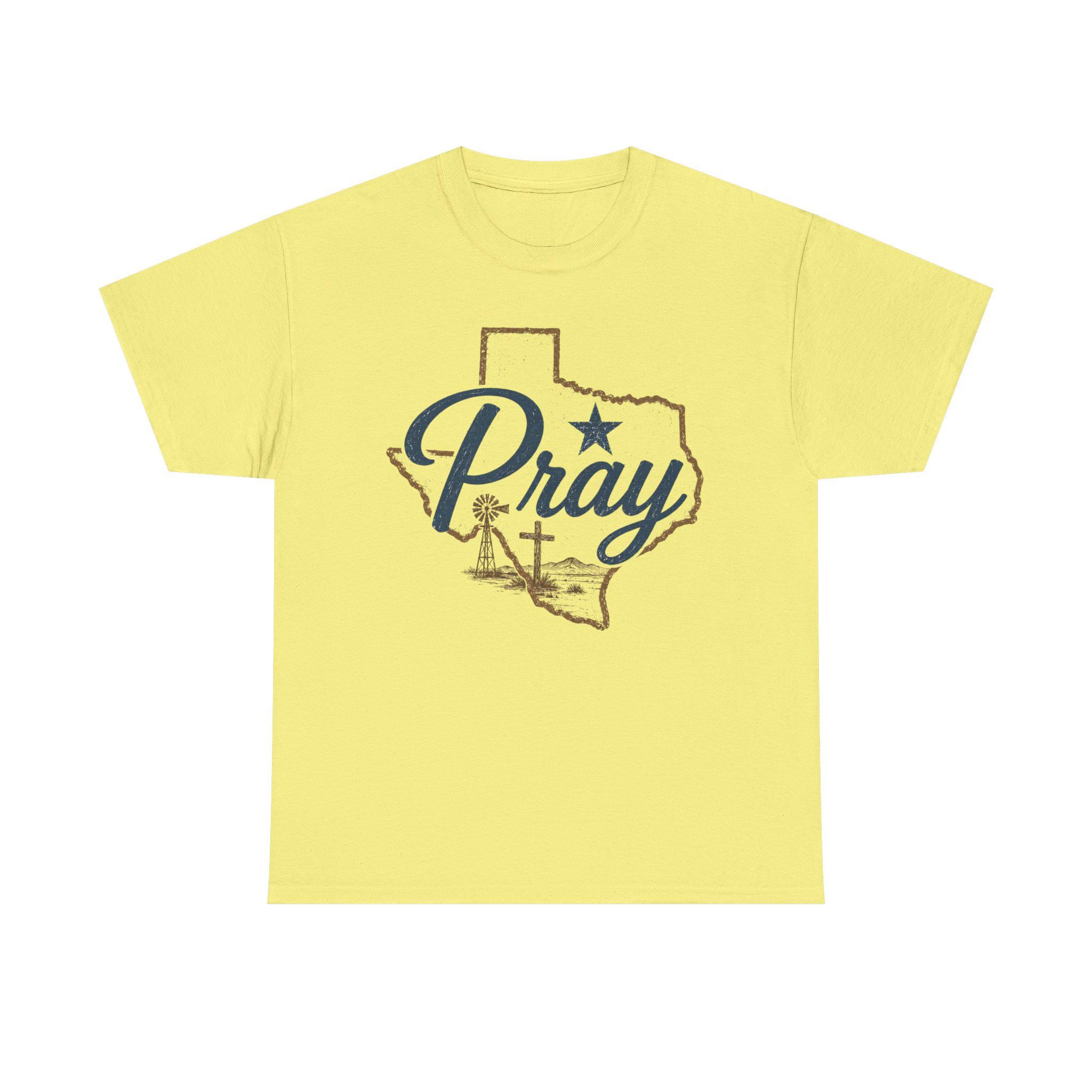 Pray Texas Gildan Tee | Texas outline, cross, star, faith design