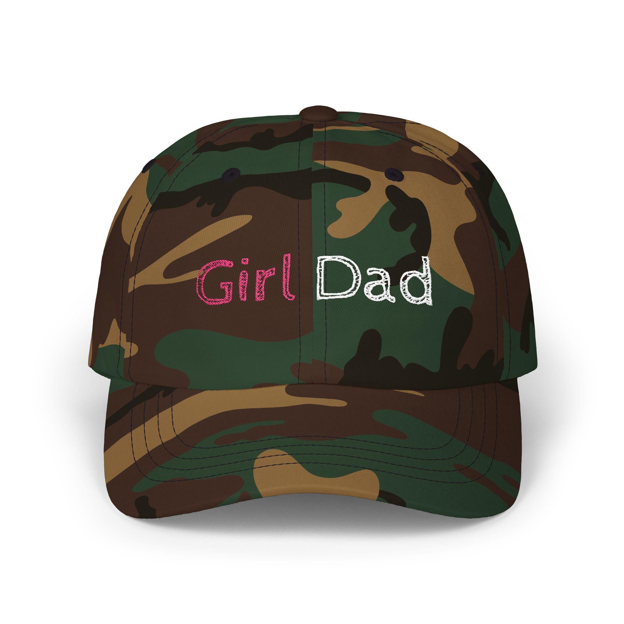 Girl Dad Cap | Embroidered Pink Sequin Text, White Baseball Hat