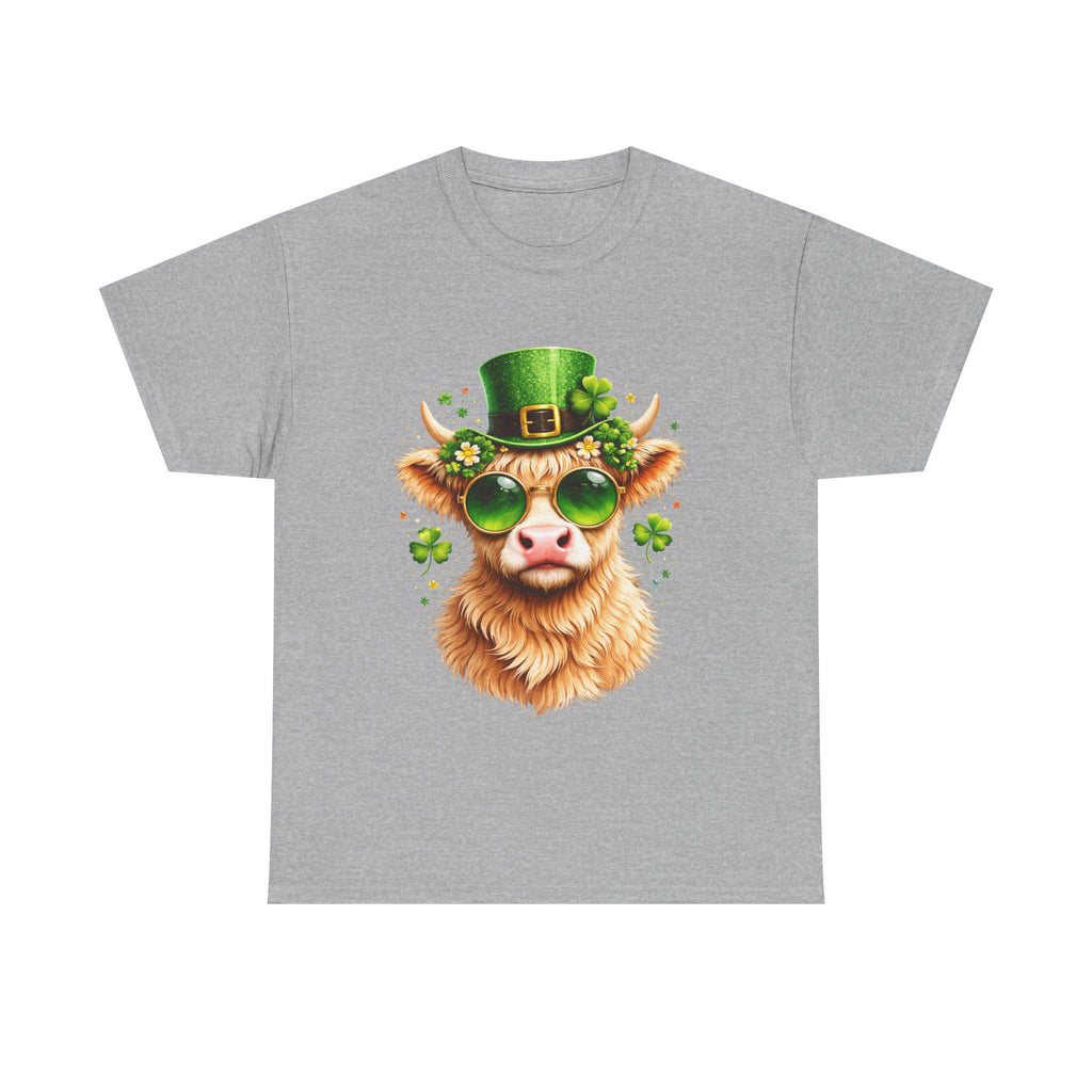 St. Patrick's Highland Cow Tee | Leprechaun Hat Shamrock Sunglasses