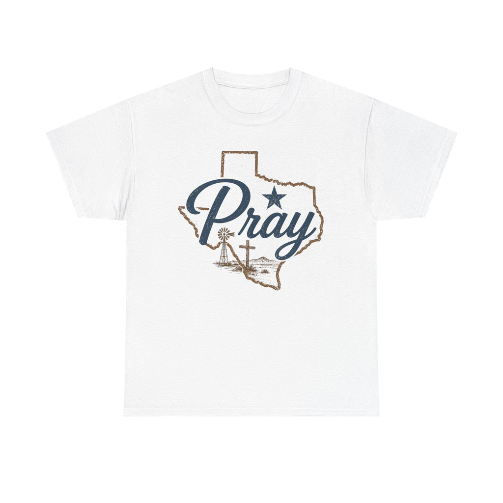 Pray Texas Gildan Tee | Texas outline, cross, star, faith design
