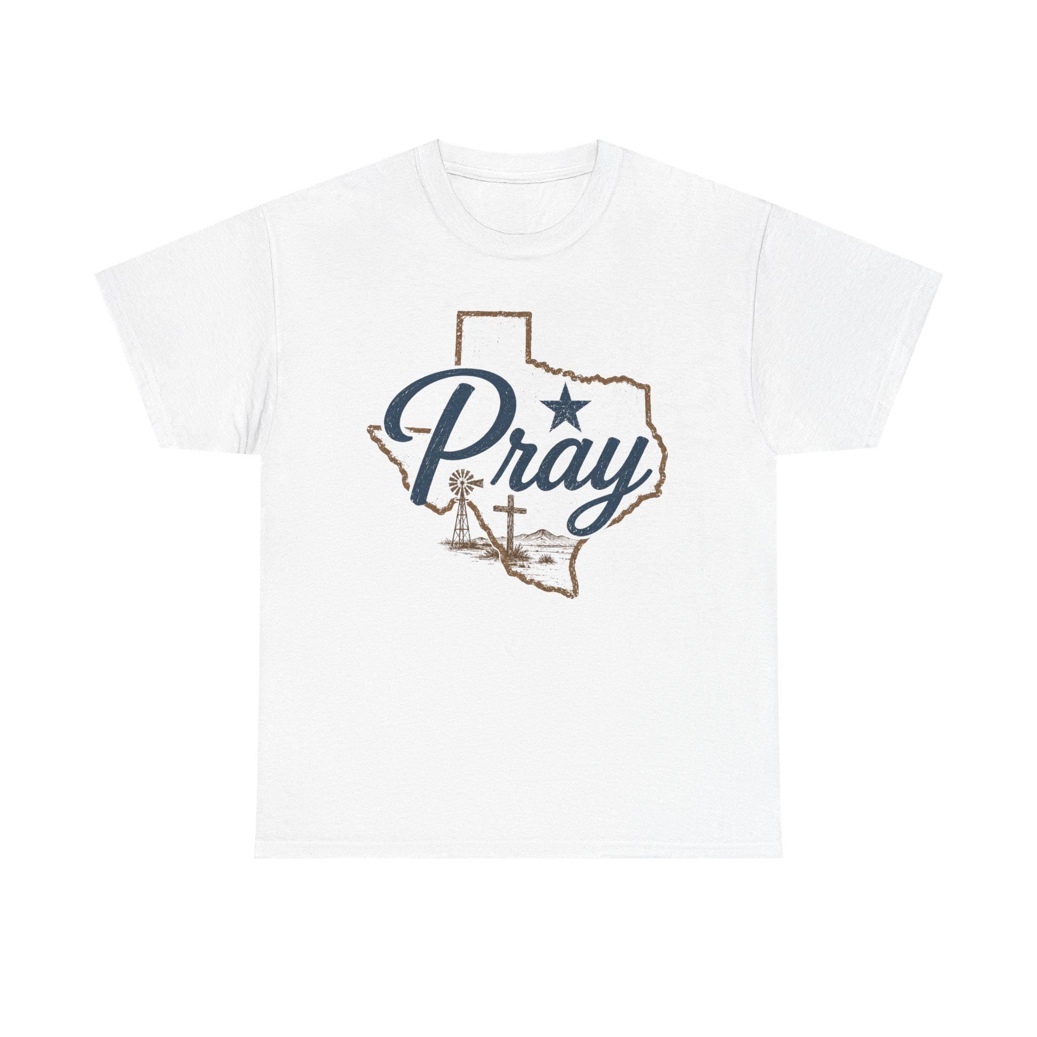 Pray Texas Gildan Tee | Texas outline, cross, star, faith design