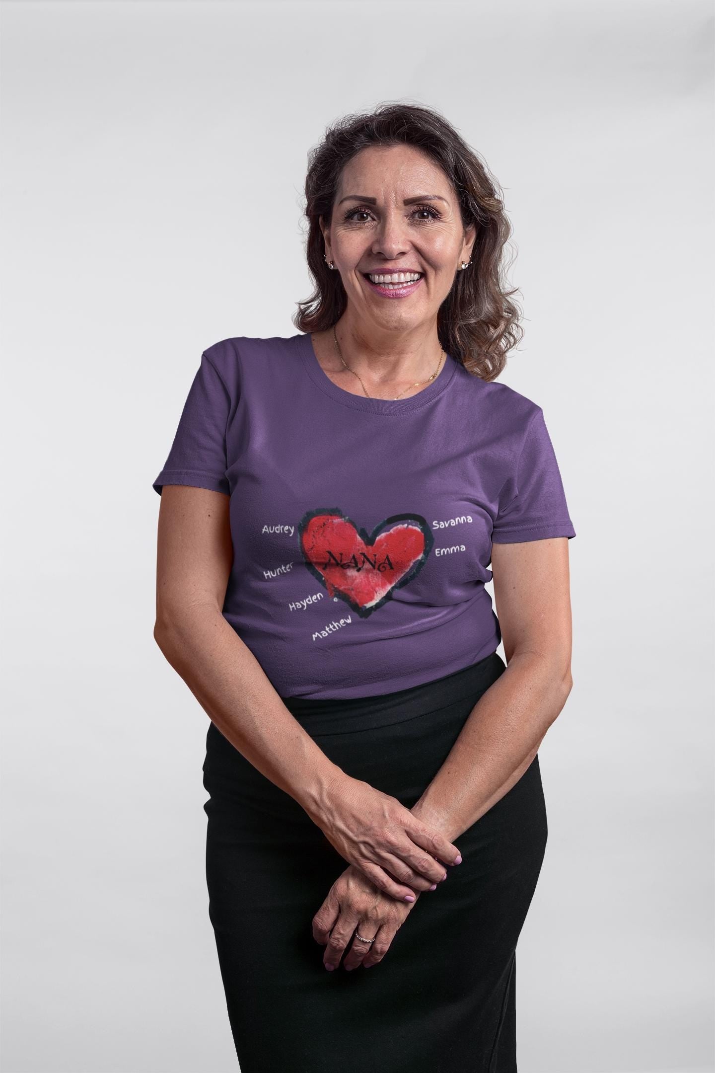 Personalized Red Heart Nana Shirt with Grandchildren Names