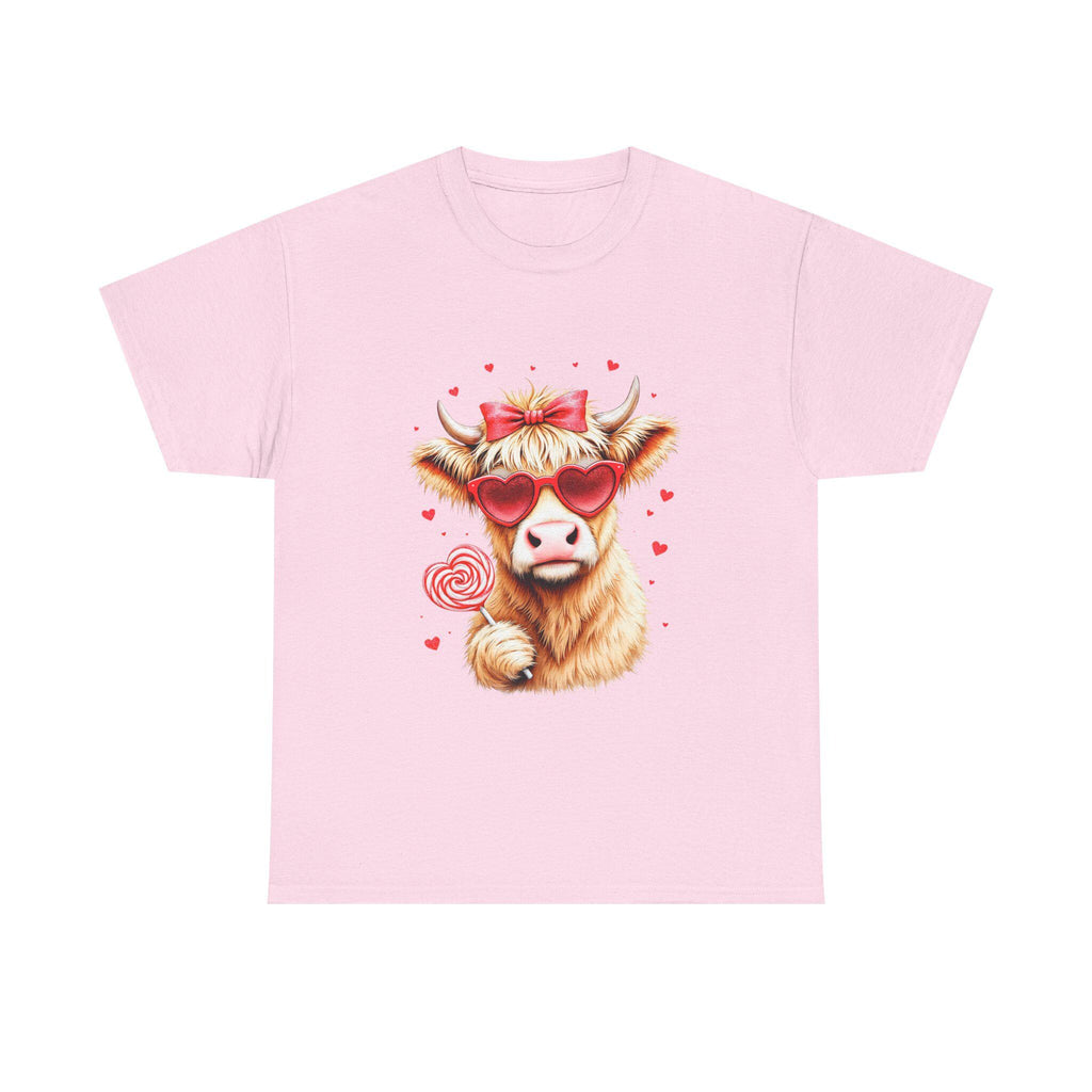 Cow with Heart Sunglasses Tee | Whimsical Lollipop Illustration