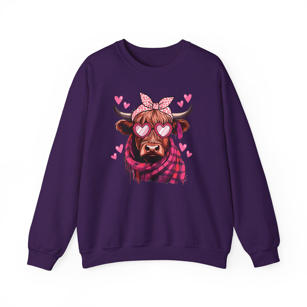 Valentine Highland Cow sweatshirt | Heart Sunglasses, Bandana, Pink Hearts
