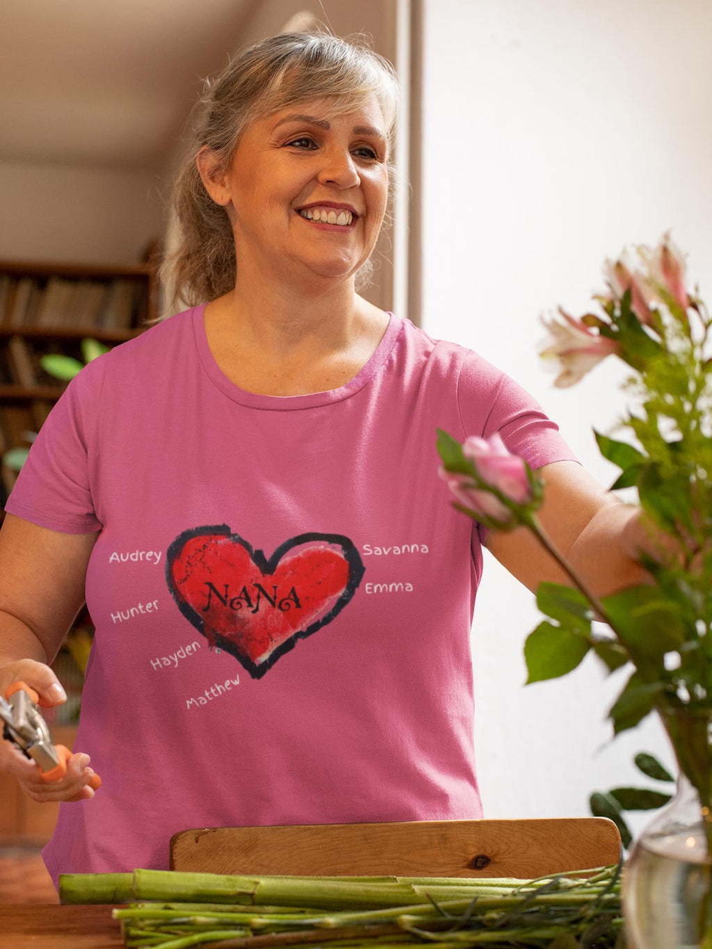 Personalized Red Heart Nana Shirt with Grandchildren Names