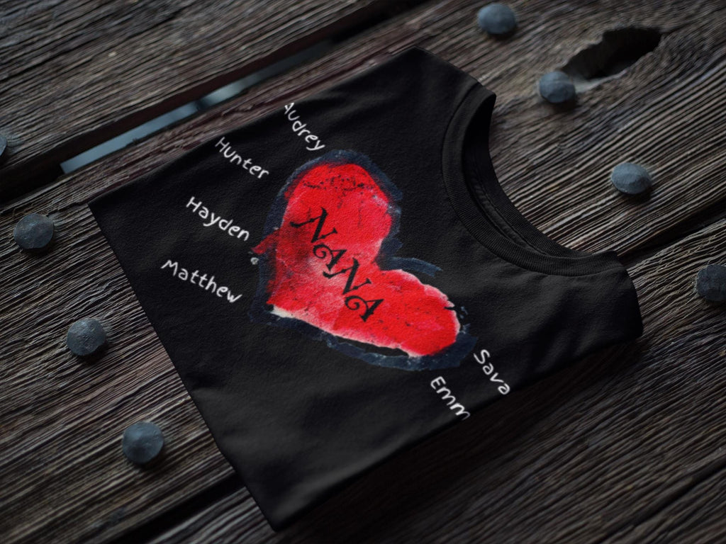Personalized Red Heart Nana Shirt with Grandchildren Names