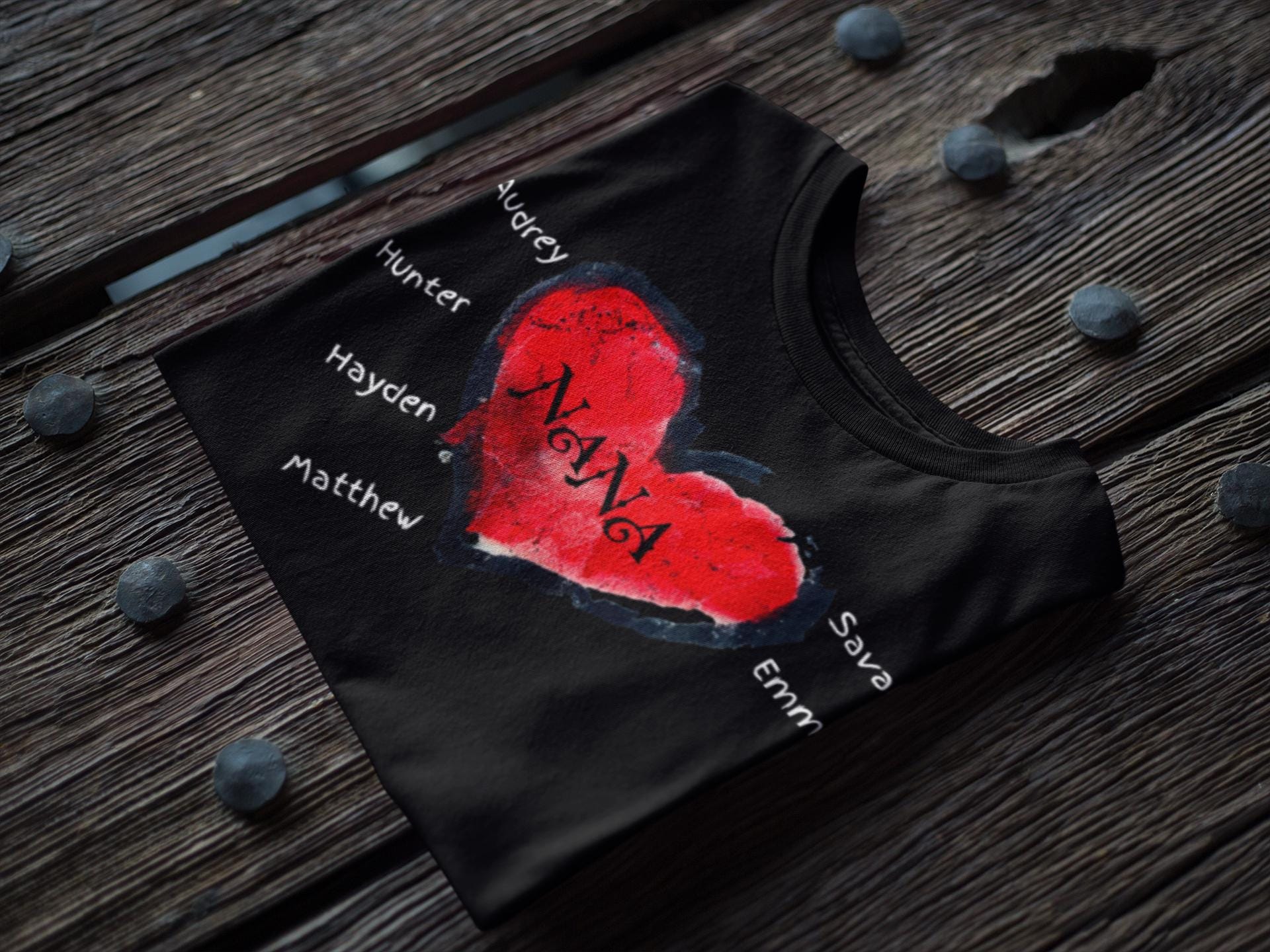 Personalized Red Heart Nana Shirt with Grandchildren Names