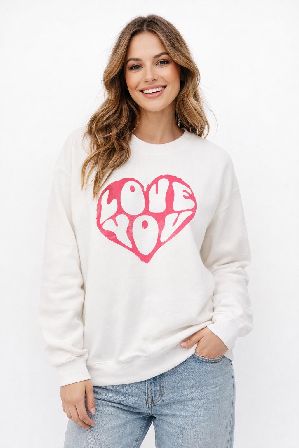 Love You Heart Valentines Day Sweatshirt | Valentine Heart Crewneck