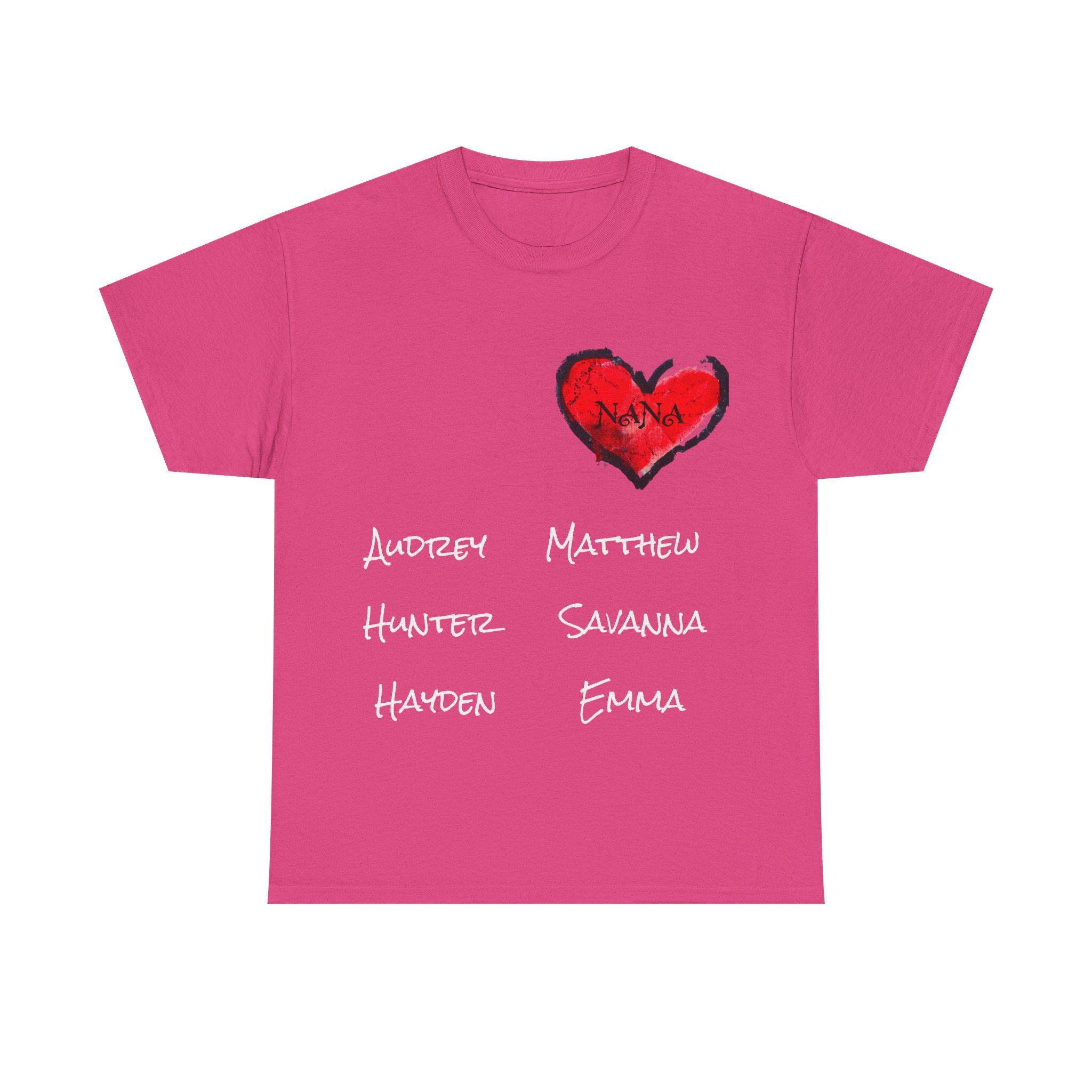 Personalized Nana Shirt, Red Heart Grandchildren Names Tee