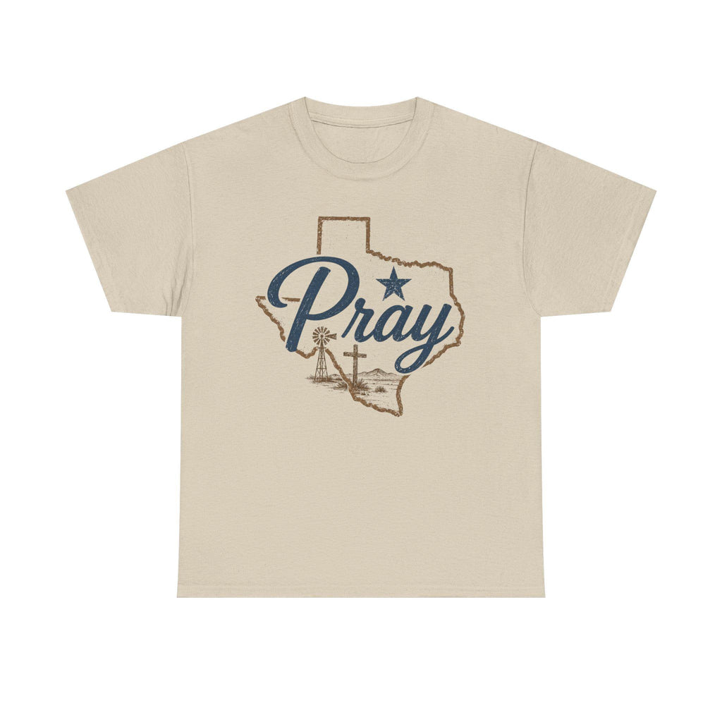 Pray Texas Gildan Tee | Texas outline, cross, star, faith design