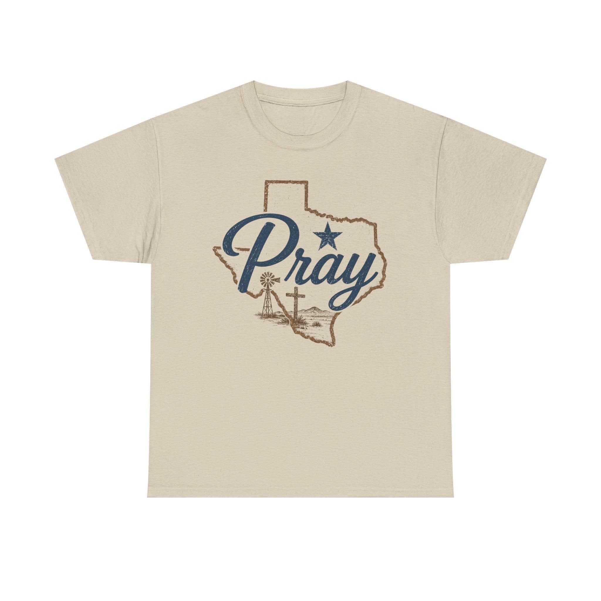 Pray Texas Gildan Tee | Texas outline, cross, star, faith design